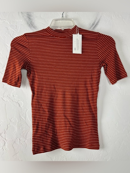 Vince Tops - Vince Knit Top Tee Shirt Striped Print Rust Orange White Ribbed Elbow Sleeve